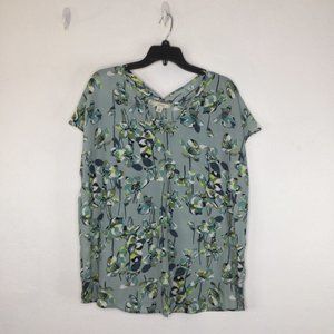Sejour Blouse Women Size 0X Multicolor Floral Short Sleeve N-Neck Pullover